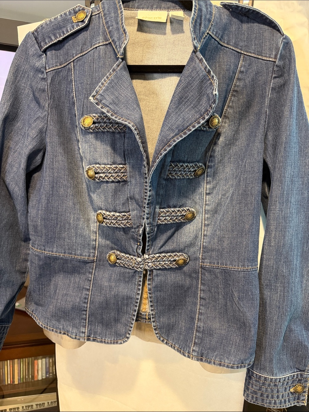 CHICOS Denim Military-Style Jacket - Blue - Picture 11 of 12